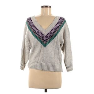 AE Fair Isle Y2K V-Neck Gray Pullover Sweater
